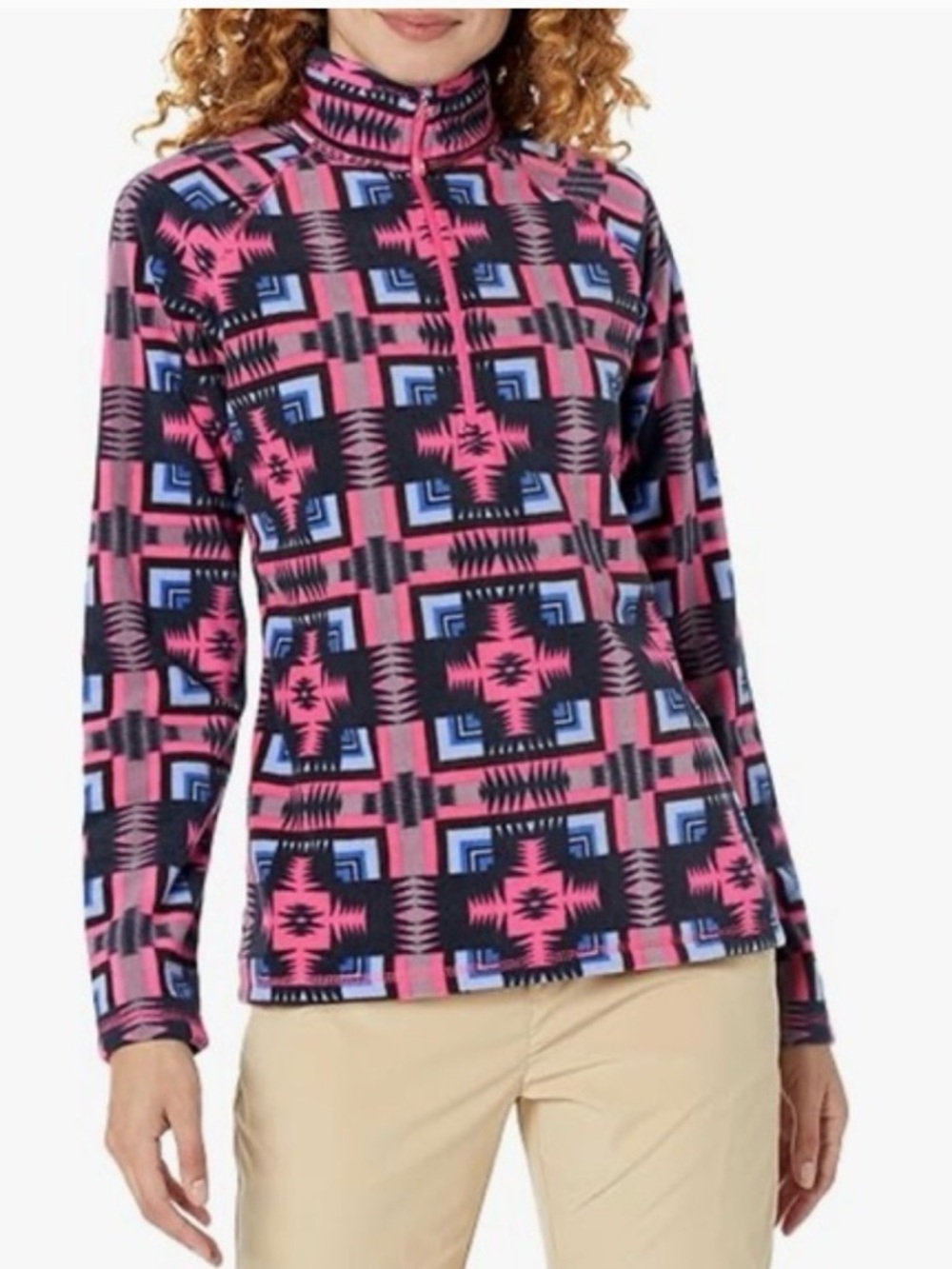 Eddie Bauer XS Fleece Pullover Jacket Womens Pink Aztec Southwestern Outerwear